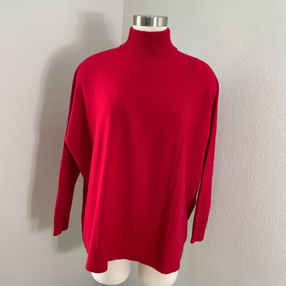 Pure Collection Womens 6 Red 100% Cashmere Turtleneck Sweater Long Sleeve Boxy - Picture 1 of 12